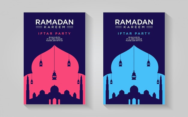 Modèle D'affiche Ramadan - Simple Rose Clair Et Bleu