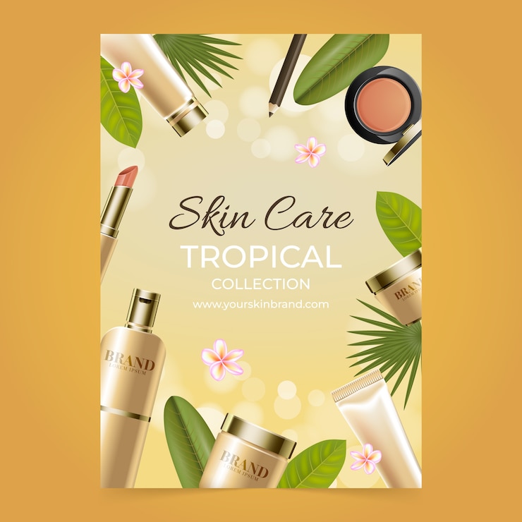 Vecteur modèle d'affiche réaliste de produits de soins de la peau