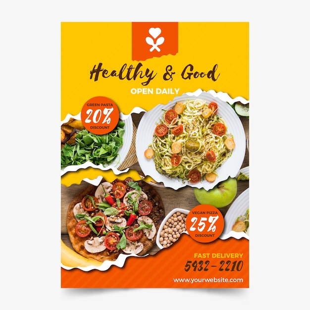 Vecteur modèle d'affiche de restaurant de nourriture saine
