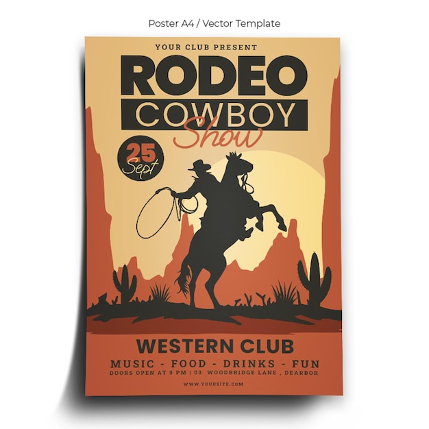 Modèle d'Affiche de rodéo cowboy