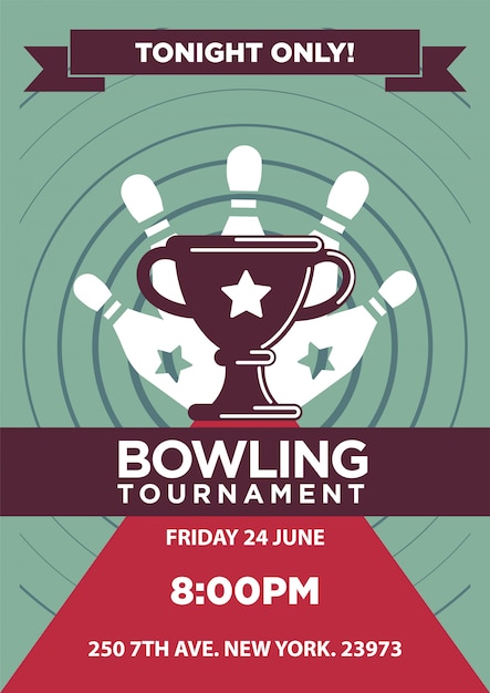 Vecteur modèle d'affiche de tournoi de bowling.