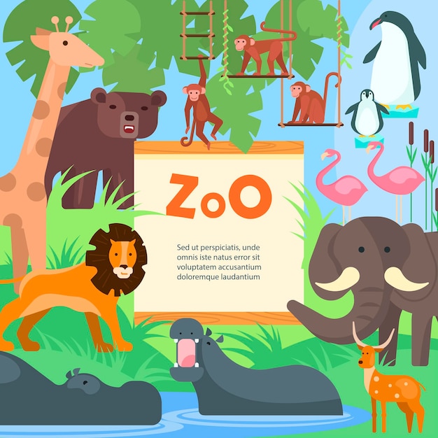 Modèle d'affiche de vecteur d'animaux de zoo