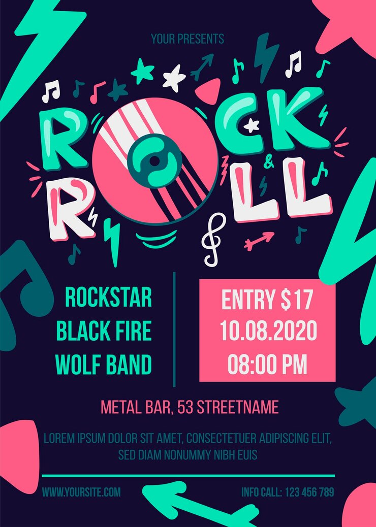 Modèle d'affiche de vecteur de fête rock and roll