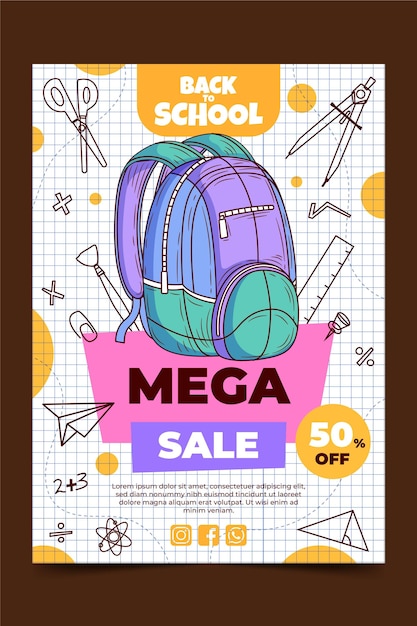 Modèle D'affiche De Vente Verticale De Retour à L'école Dessiné à La Main