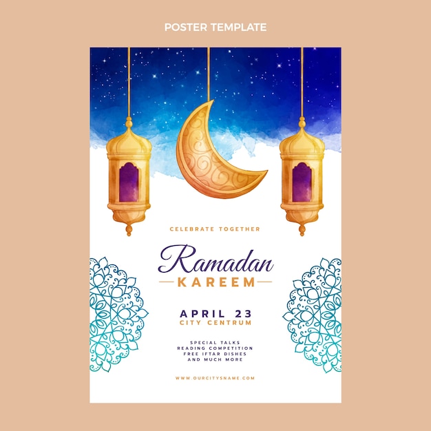 Modèle D'affiche Verticale Aquarelle Ramadan