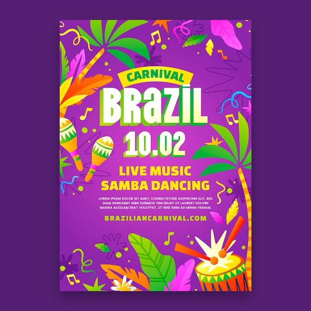 Vecteur modèle d'affiche verticale de carnaval brésilien en gradient