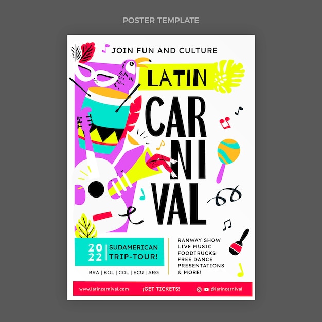 Vecteur modèle d'affiche verticale de carnaval plat