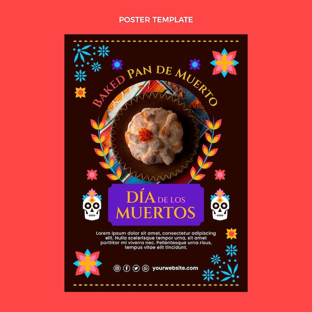 Modèle d'affiche verticale dia de muertos plat dessiné à la main