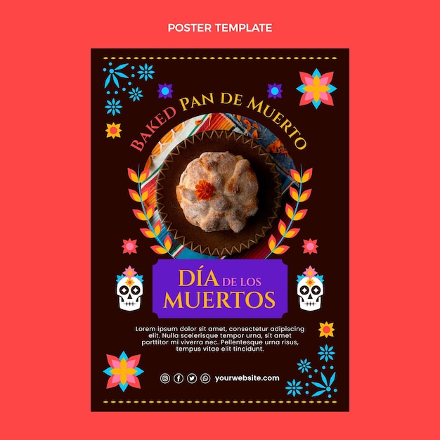 Modèle D'affiche Verticale Dia De Muertos Plat Dessiné à La Main