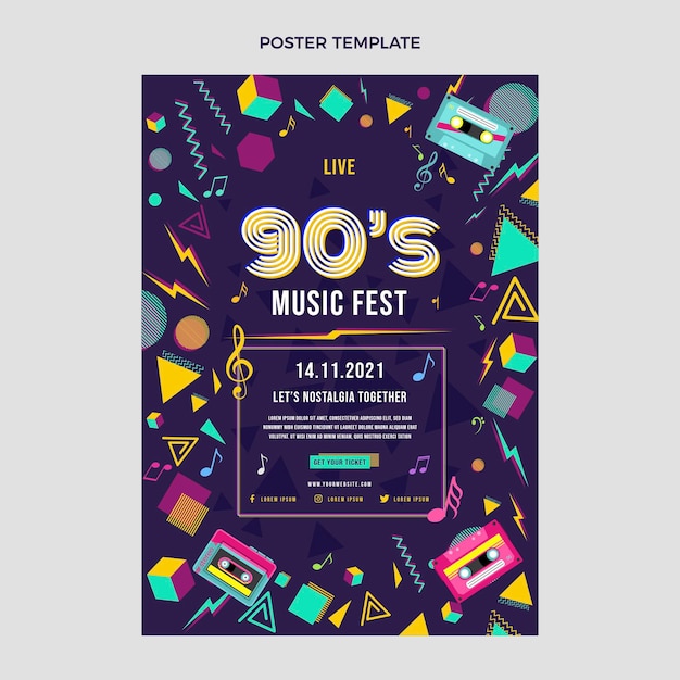 Modèle D'affiche Verticale Du Festival De Musique Nostalgique Plat Des Années 90