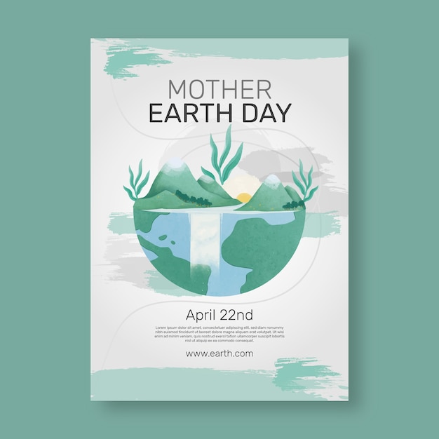 Vecteur modèle d'affiche verticale du jour de la terre aquarelle