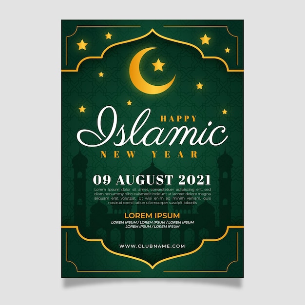 Modèle d'affiche verticale du nouvel an islamique dégradé