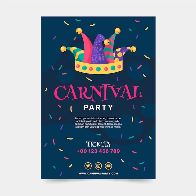 Vecteur modèle d'affiche verticale de fête de carnaval plat