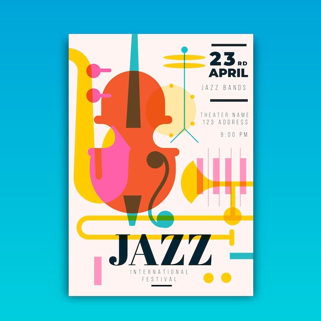 Modèle D'affiche Verticale De La Journée Internationale Du Jazz Plat