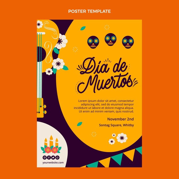 Vecteur modèle d'affiche verticale plat dia de muertos