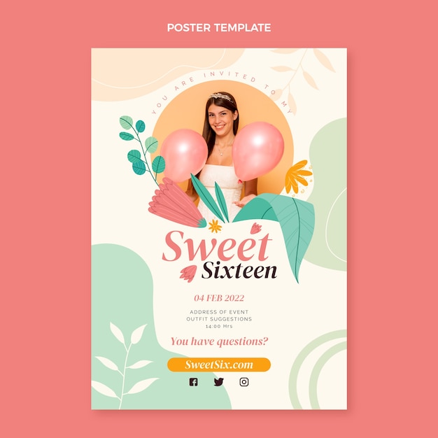 Modèle D'affiche Verticale Plat Sweet Seize