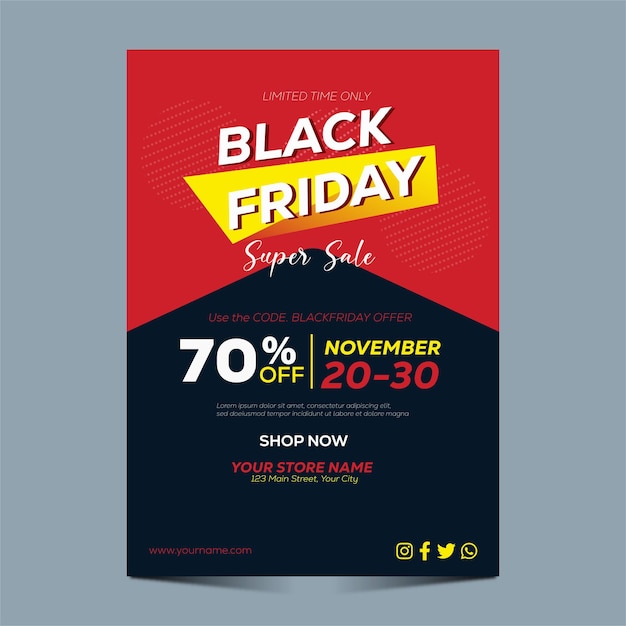 Modèle d'affiche verticale plat vendredi noir