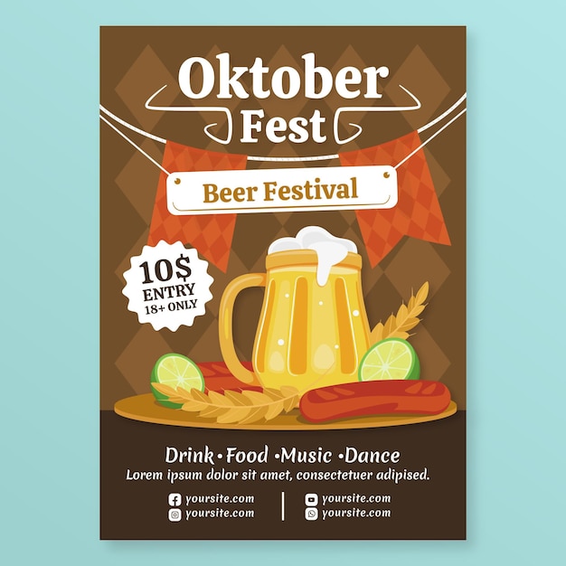 Vecteur modèle d'affiche verticale plate oktoberfest