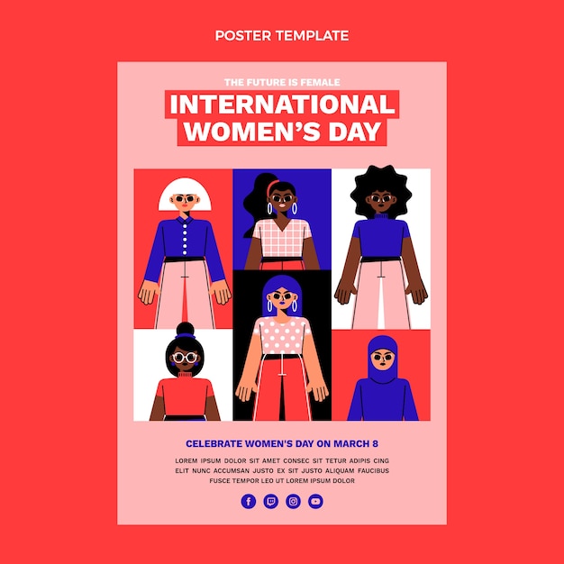 Modèle d'affiche verticale plate pour la journée internationale de la femme