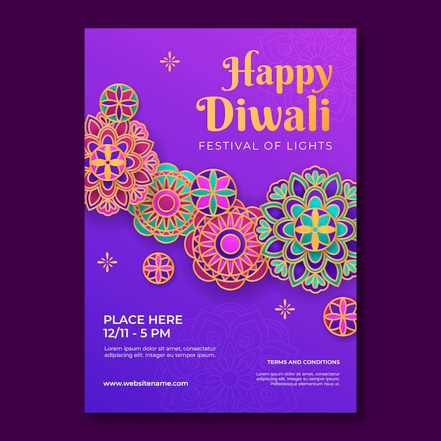 Vecteur modèle d'affiche verticale pour la célébration du festival de diwali