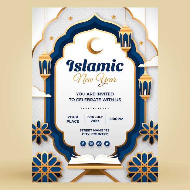 Modèle d'affiche verticale pour la célébration du nouvel an islamique