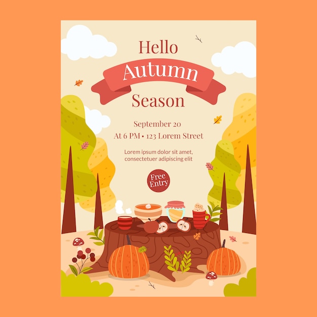 Vecteur modèle d'affiche verticale pour la célébration de la saison d'automne