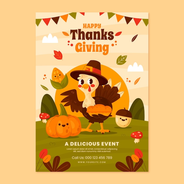 Vecteur modèle d'affiche verticale pour la célébration de thanksgiving