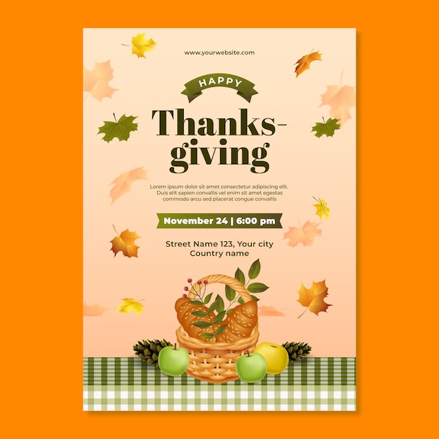 Vecteur modèle d'affiche verticale pour la célébration de thanksgiving