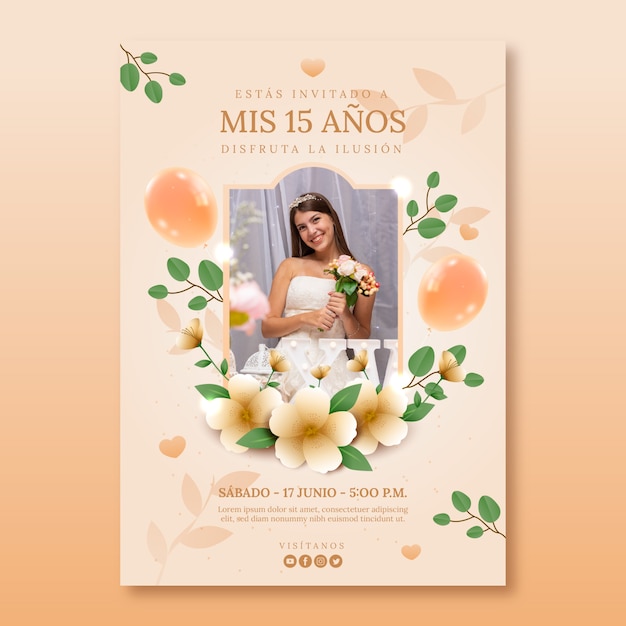 Modèle d'affiche verticale de quinceanera dégradé