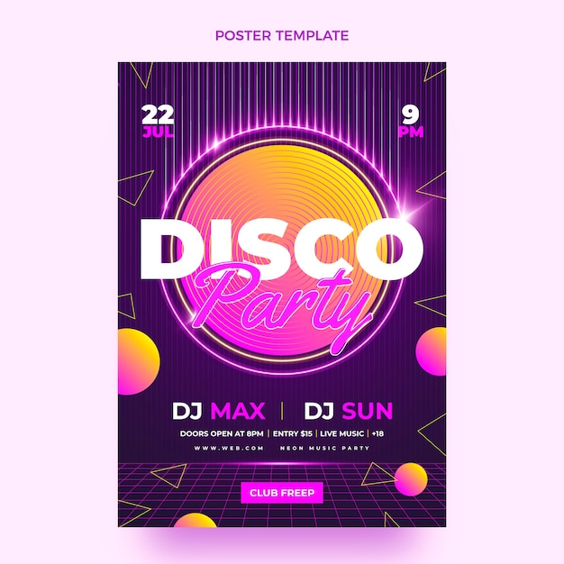 Modèle d'affiche verticale de soirée disco néon réaliste