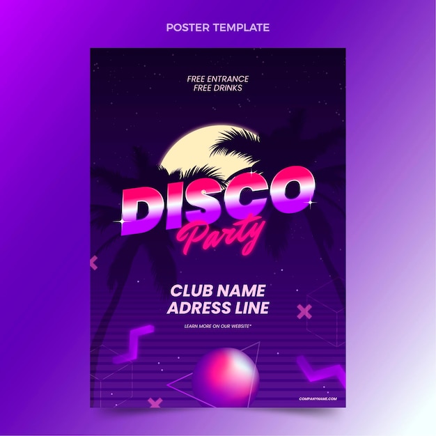 Modèle d'affiche verticale de soirée disco vaporwave rétro dégradé