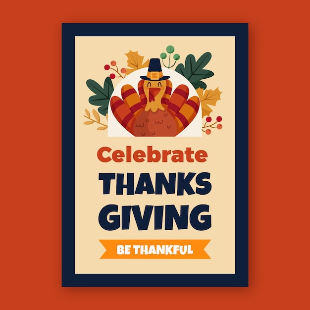 Modèle D'affiche Verticale De Thanksgiving Plat Dessiné à La Main