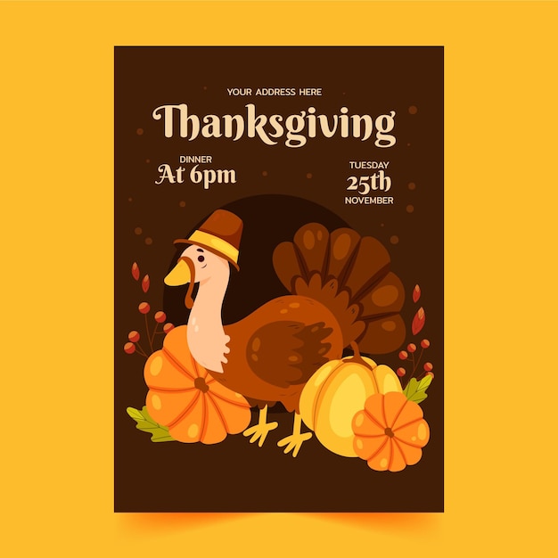 Modèle D'affiche Verticale De Thanksgiving Plat Dessiné à La Main