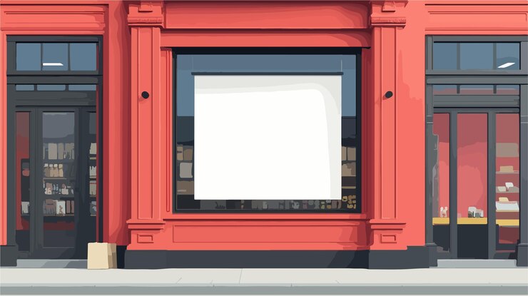 Vecteur modèle d'affiche de vitrine à large angle centré sur l'affichage