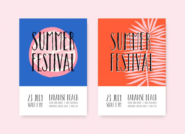 Vecteur modèle d'affiches de festival d'été. fête de la musique d'été, affiche de fête sur la plage avec espace de texte.