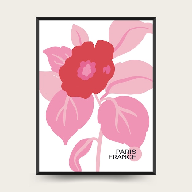 Modèle D'affiches Florales Abstraites Style Minimaliste Moderne à La Mode Matisse Couleurs Roses Et Bleues