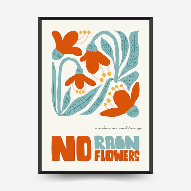 Modèle D'affiches Florales Abstraites Style Minimaliste Moderne à La Mode Matisse Couleurs Roses Et Bleues