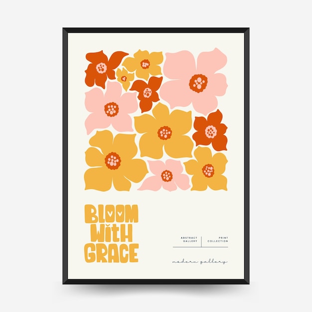 Vecteur modèle d'affiches florales abstraites style minimaliste moderne à la mode matisse couleurs roses et bleues