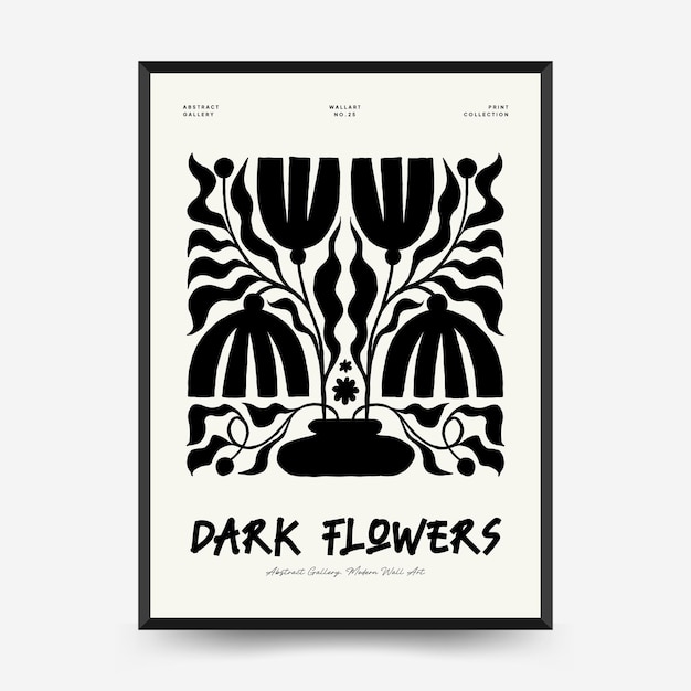 Modèle D'affiches Florales Sombres Abstraites Style Minimal Matisse à La Mode Moderne Couleurs Noir Et Blanc