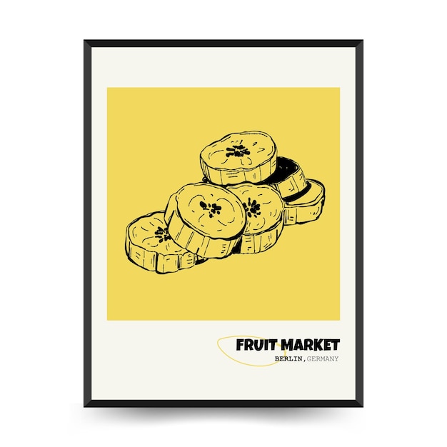 Vecteur modèle d'affiches de fruits abstraits moderne à la mode matisse style minimal exotique nourriture saine