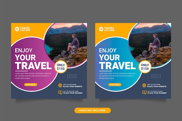 Modèle d'agence de voyage pour le modèle d'annonce sur les médias sociaux, bannières Web pour la promotion de voyage