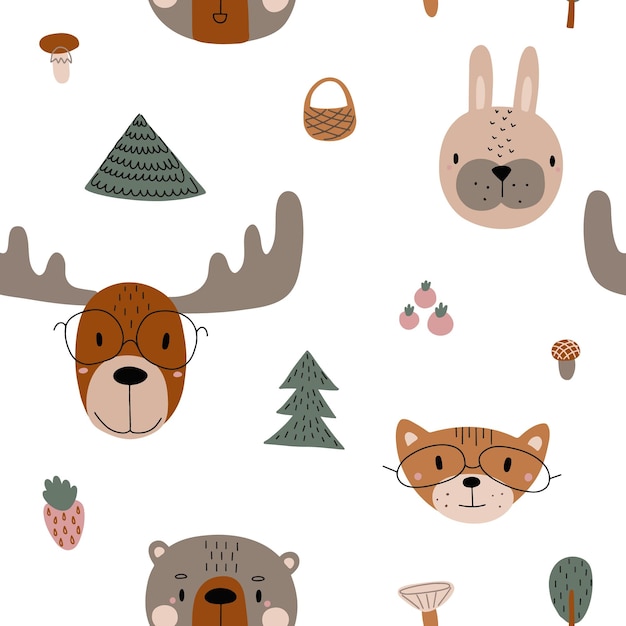 Modèle Avec Animaux De La Forêt Et Motifs Forestiers Illustration Pour Enfants