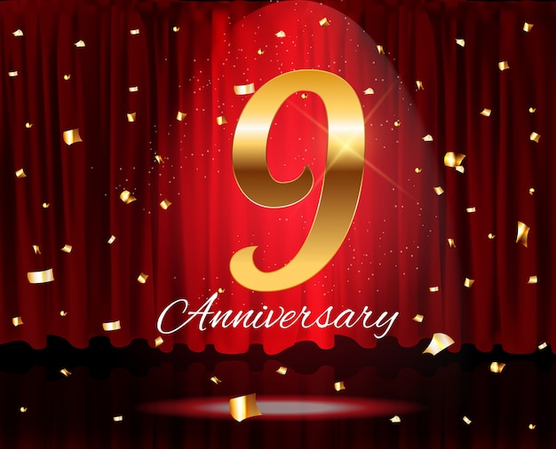 Modèle d'anniversaire de 9 ans d'or