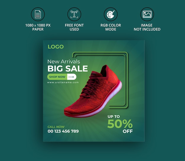 Modèle d'annonce de bannière instagram de publication de médias sociaux de collection exclusive de chaussures de sport