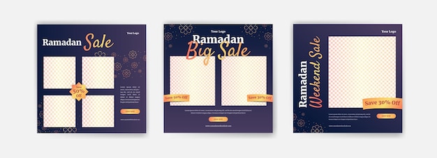 Vecteur modèle d'annonce de bannière de réduction de promotion de vente du ramadan