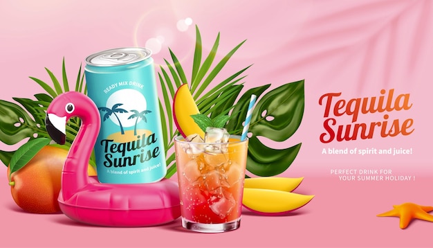Modèle d'annonce de boisson cocktail tropical