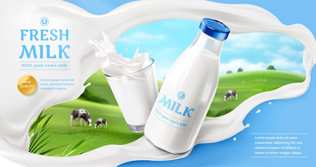 Vecteur modèle d'annonce pour le lait frais