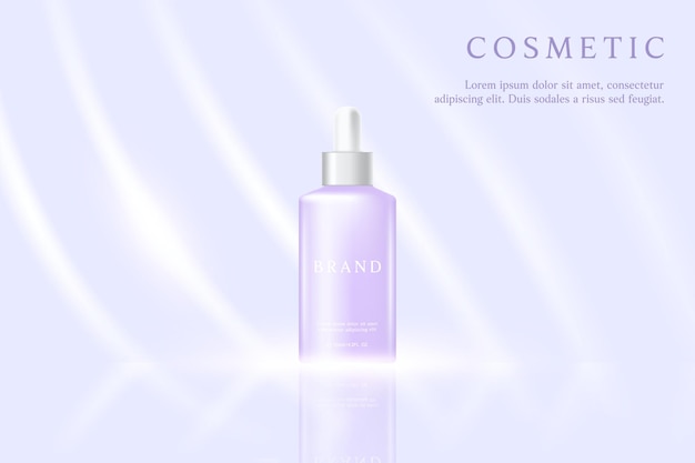 Modèle d'annonces de produits cosmétiques et de soins de la peau sur fond violet avec la lumière