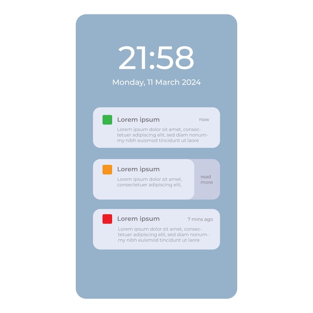 modèle d'application de notification vecteur écran mobile boîtes de notification modèle pour iPhone Smartphone M