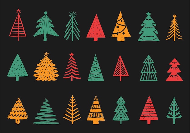 Modèle D'arbres De Noël Ensemble D'épinettes De Couleur